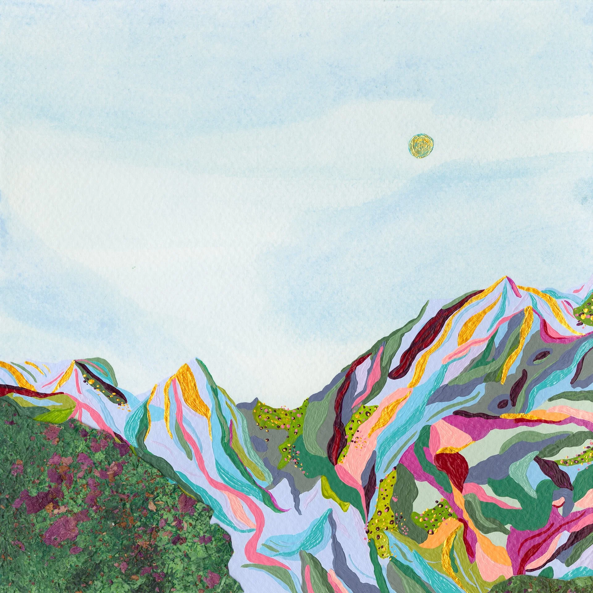 Originals — Golden Colorado intuitive acrylic textile collage